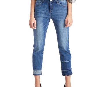 JUDY BLUE Cropped Released Hem Blue Jeans Stretch Medium Wash Raw Tiered Hem